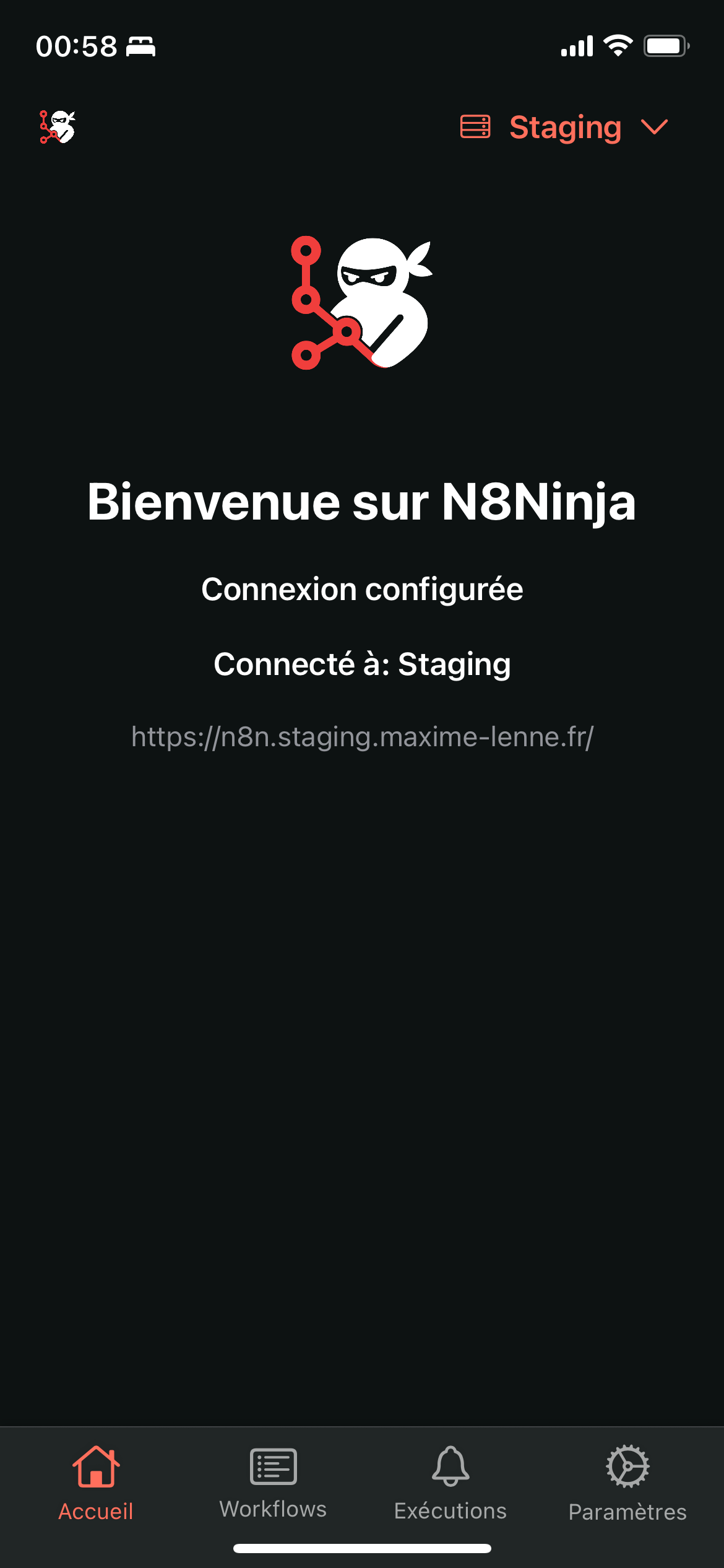 Écran d'accueil N8Ninja